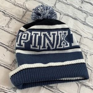 PINK | Ladies Blue White & Black Pom Pom Beanie